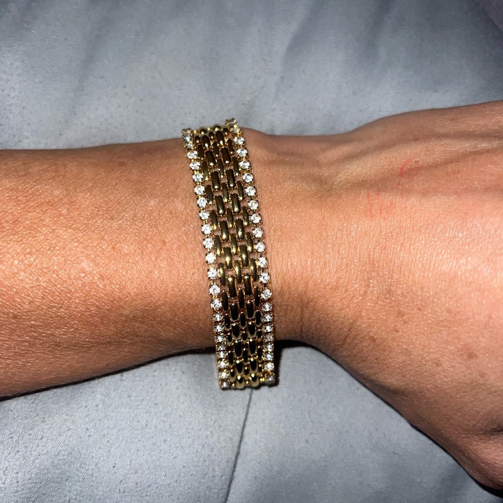 Vintage 1992 Kenneth Jay Lane Gold and Silver Crystal Bracelet